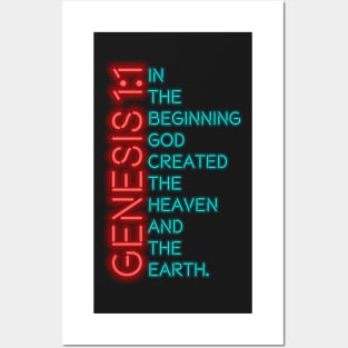 Genesis 1:1 Neon Posters and Art